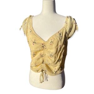 Abercrombie & Fitch Pastel Yellow Floral Milkmaid Smocked Back Crop Top